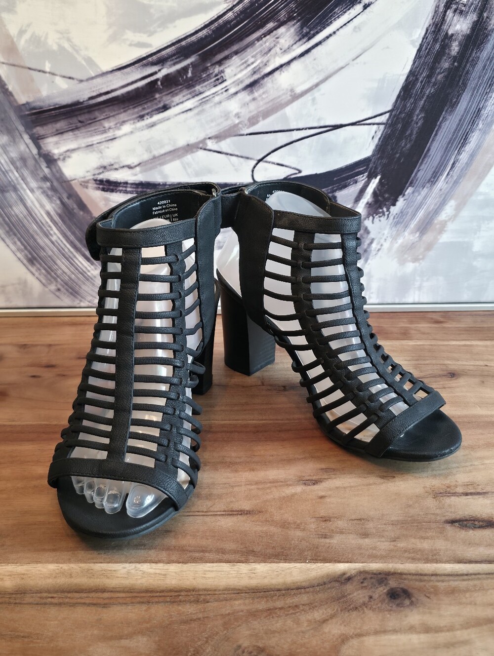 In Every Story Black Cage Heels - Size 10WW - Gladiator Block Heel Sandals